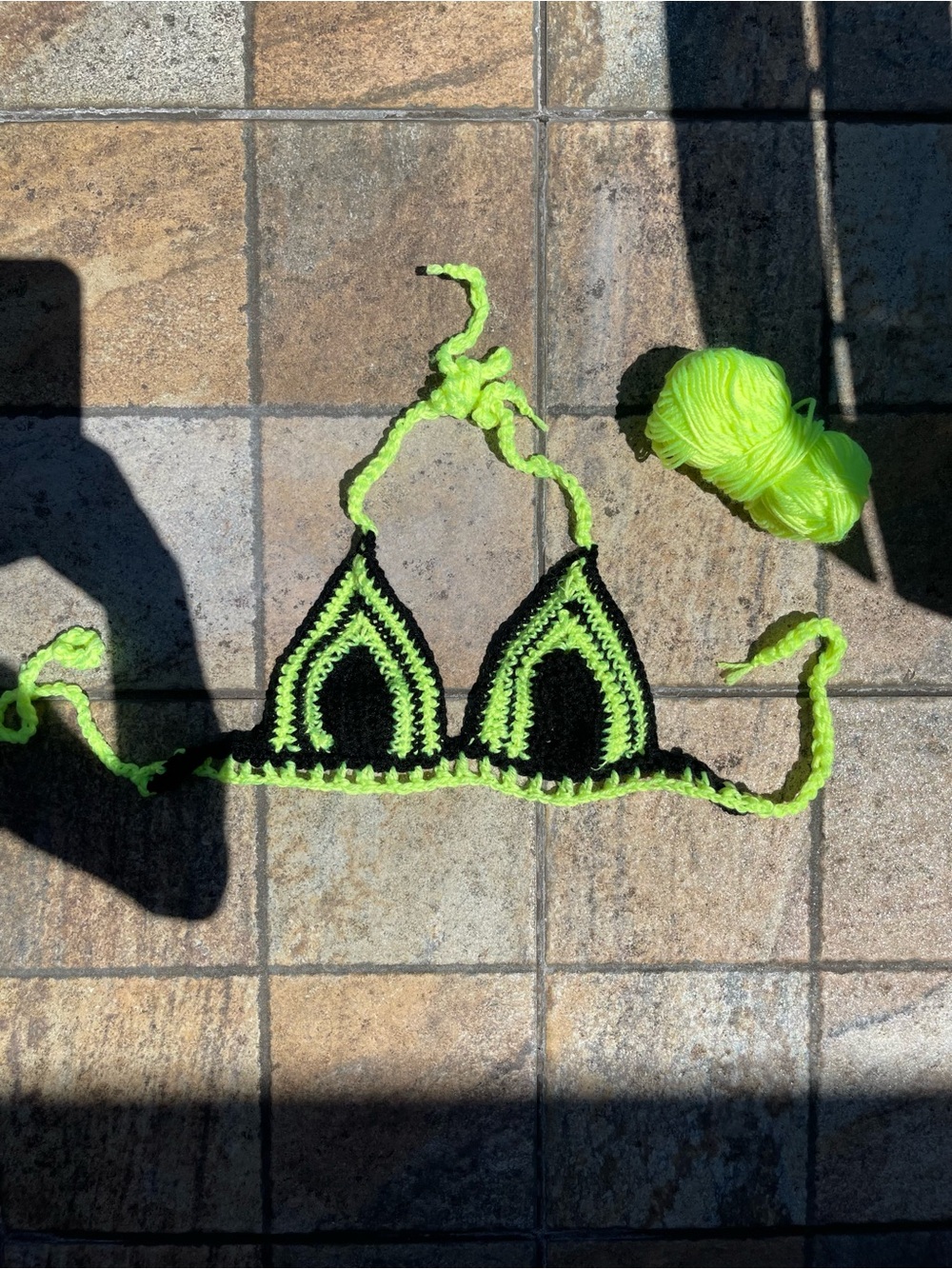 Handmade Black & Neon Lime | Adjustable Tie Bikini Top | Festival Rave Beach Top